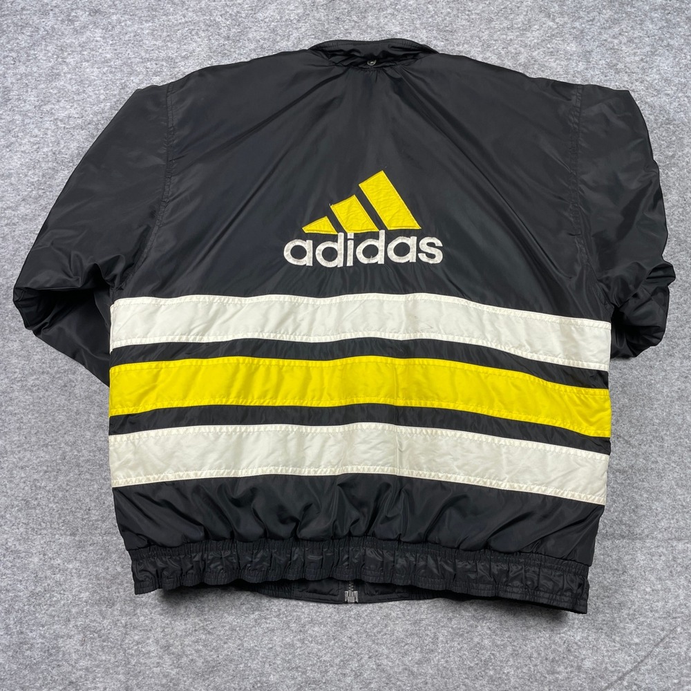 Vintage 90s Adidas Equipment Jacket Mens M Black Yellow Stripe Padded Grail